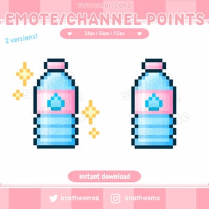 2x Leuke HYDRATE / DRINK WATER-fles Twitch Emote / Channel Points | Pixel 8 Bit Discord schattige chat Overlay Streamer-items | kawaii vtuber