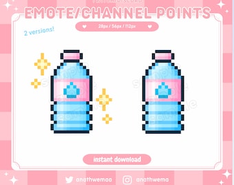 2x Cute HYDRATE / DRINK WATER bottle Twitch Emote / Channel Points | Pixel 8 Bit Discord cute chat Overlay Streamer assets | kawaii vtuber