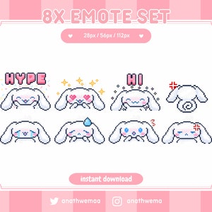 8x Cute Plush Twitch / Discord Emotes | hello gif bunny kawaii puppy pixel hype hi crying love heart sad 8 bit | Custom Streamer Set Pack