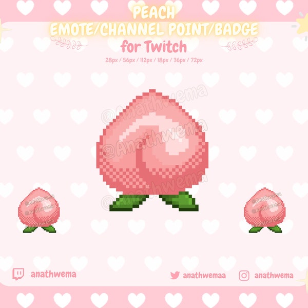 Cute Peach Channel Points / Twitch Emote / Sub Badge | Pixel Art | 8 Bit | Kawaii Fruit Discord Icon | Gamer Girl Pastel Streamer Overlay