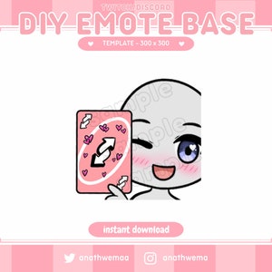 Base d'emote personnalisée bricolage pour Twitch/Discord | Dessinez votre propre Chibi | Modèle | Jolie carte inversée Kawaii Uno Streamer Assets | TÉLÉCHARGEMENT INSTANTANÉ