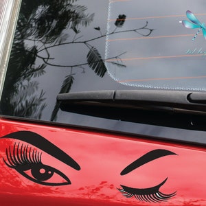 Winking eyes car decal, winking eye sticker, car sticker, mirror decal, woman face, vinyl sticker, female face winking eyelash eyes