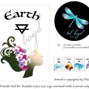 Element wall art, four elements digital download, printable alchemy symbols, printable elements design, spring decor