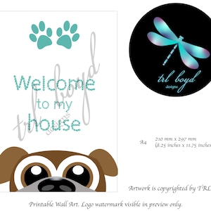 Little bulldog welcome sign, instant digital download pdf
