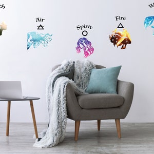 Boho stickers, Element suncatcher stickers, four element decal symbols, five elements wall art, earth air wind fire spirit,