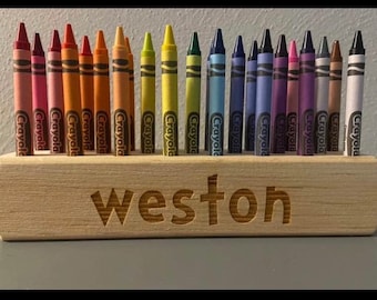 Engraved crayon holder, crayon block, personalized childrens crayon desk block