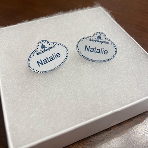 Cast member name tag earrings - disney cast member - customizable name tag stud earrings - Disneyland - Disney World - Disney Cruise