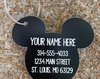 Custom engraved mouse luggage tag - bag tag - stroller tag