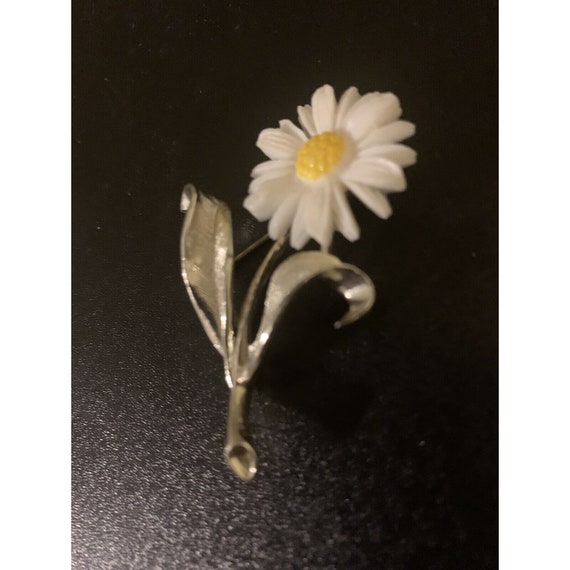 Vintage Yellow Daisy Flower Brooch Pin Silver Ton… - image 7