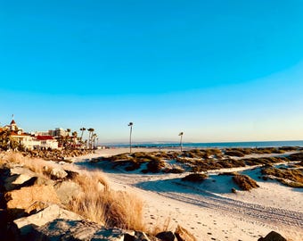 Tramonto sulla spiaggia dell'Hotel del Coronado – San Diego Download digitale Stampa / Arte murale sulla costa del Pacifico