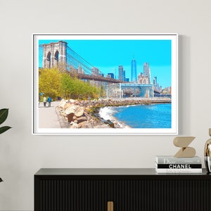 NYC Skyline View from Brooklyn Bridge Park | Pebble Beach | Photo Illustration Special Effect | Digital Wall Art