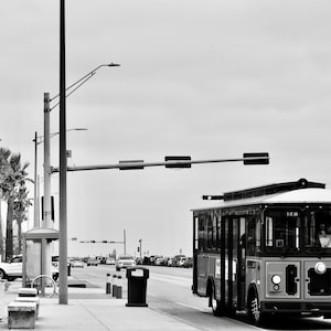 Galveston Island Trolley Print | Texas Coastal Black and White Photography (Digital Download) image 1
