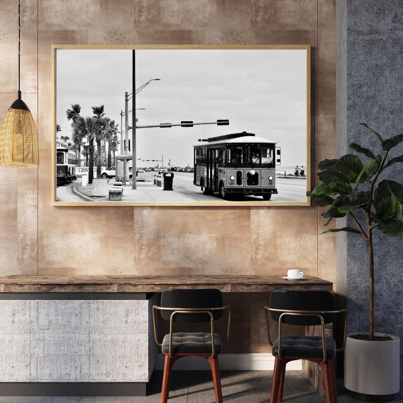 Galveston Island Trolley Print | Texas Coastal Black and White Photography (Digital Download) image 5