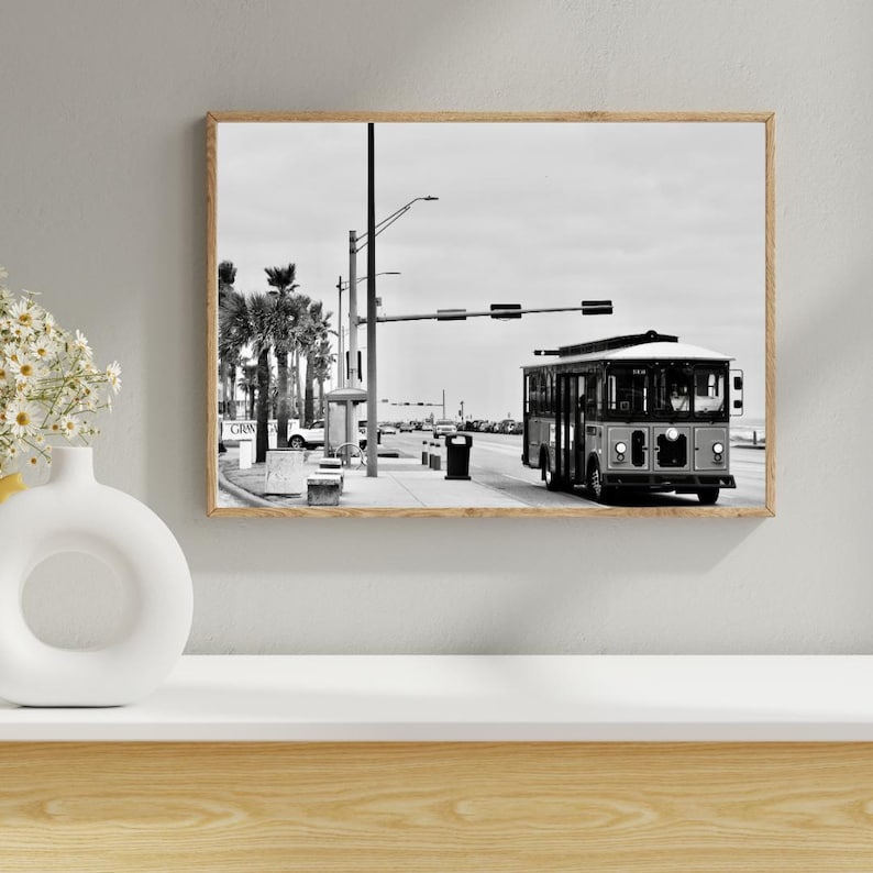 Galveston Island Trolley Print | Texas Coastal Black and White Photography (Digital Download) image 6
