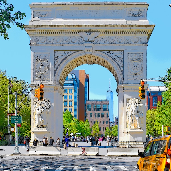 Washington Square Park in Greenwich Village, Lower Manhattan | Photo Illustration Special Effect | New York Photography Print Set