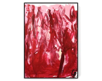 Original Red Abstract Painting - Signed 11x14 Artwork