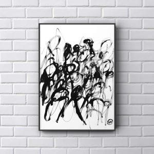 The Rush - 16x20 Dipinto astratto originale Figure in bianco e nero Firmato Artista di Chicago dell'Illinois OOAK Donna Chicago Tela Non una stampa