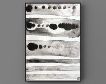 9x11 Black and White 1 Abstract Painting OOAK Signed Local Minimalism BW lines marks