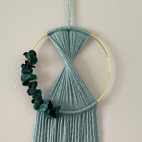 Aqua Blue Twisted Yarn Hoop / Yarn Wall Hanging / Modern Macrame / Eucalyptus Leaves / Floral Decor / Dried Floral Hoop / Home Decor / Boho