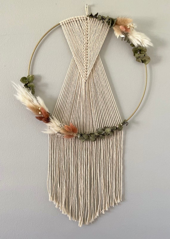 Large Floral Macrame Hoop Wall Hanging Dried Flower Wreath