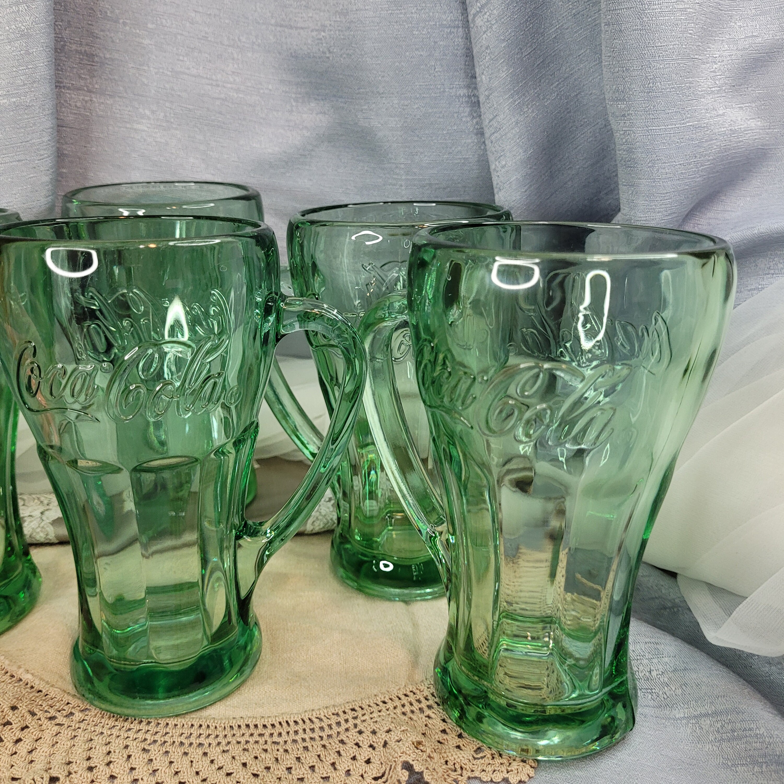 TWO Teal Coca Cola Glasses by Libbey Glass 16 Oz, Fountainware