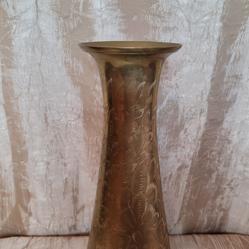 Beautiful Vintage Etched Brass Vase Decor Collectible Brass Etsy