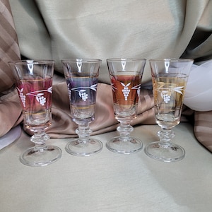 Liquor Glasses Shot Glasses  Beautiful Set of 4 Vintage Whiskey Shot Liquor Lubisna Glasses - -Italy- Beautiful Bar Collection 5&quot; tall