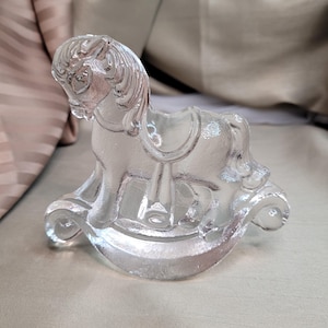 Beautiful 5&quot; x 5 1/2&quot; Crystal Solid Glass Austrian Rocking Horse Figurine