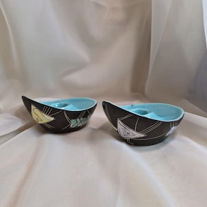 Beautiful Pair of Vintage Handmade Hand Painted Pottery Candlestick Holders- BC Canada- Canadian Pottery - Studio Pottery - Vintage Pottery