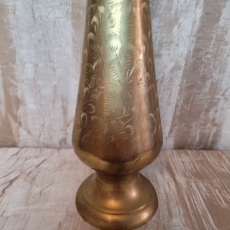 Beautiful Vintage Etched Brass Vase Decor Collectible Brass Etsy