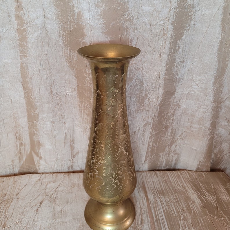 Beautiful Vintage Etched Brass Vase Decor Collectible Brass Etsy