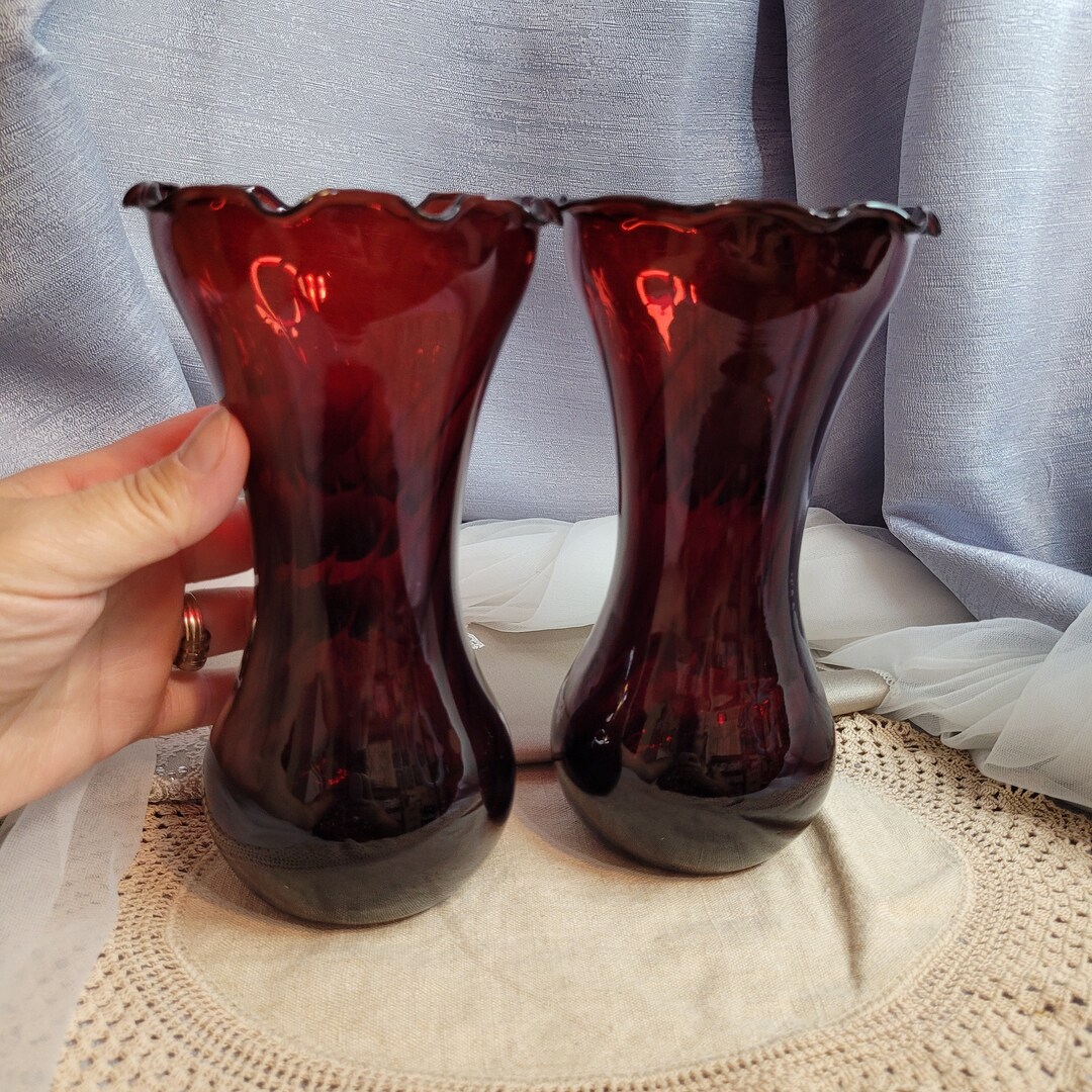 Pair of Beautiful Vintage Ruby Red Glass Vases 7 X 4 Each in Size Etsy