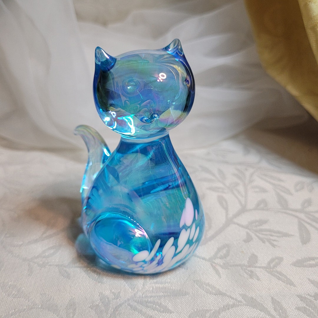 So Cute 3 1/2 Tall Art Blue Glass Cat Figurine Etsy