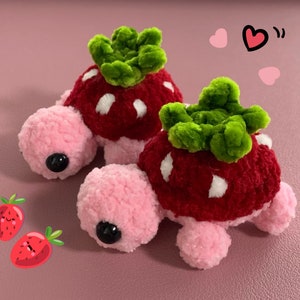 Strawberry Baby Turtle Plush (Keychain Option Available)