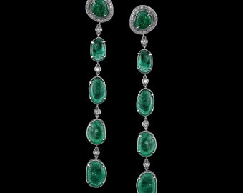 1 of 1 Natural Colombian Emeralds Earrings. -36.88cts of Natural Colombian Emeralds, -0.79cts of White Diamonds, and 18K White GOLD