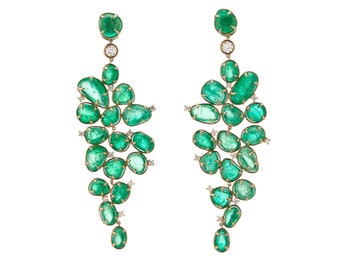 65.53cts  Colombian Emerald Earrings with 0.70 & 0.87cts of Diamonds With 18K Yellow Gold