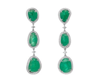 1 of 1-----Colombian Emerald Earrings. -49.21 cts of Colombian Emeralds, - 2.43cts of Diamonds, -18K White Gold
