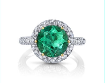 Colombian Emerald Ring With White Diamonds and 18K White Gold