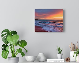Beautiful Sunset Beach Painting Blue Ocean Painting Gold Horizon Painting Large Ocean Painting Thick Paint Unique Painting