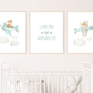 I Love You as High as Airplanes Fly, Airplane Nursery Decor, Airplane Wall Art, Travel Nursery Decor, Watercolor Print, Boys Room