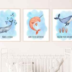 Whales Nursery Prints: Watercolor Ocean Wall Art (Digital Download)