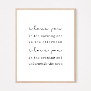 I Love You In The Morning And In The Afternoon, Nursery Quote Wall Decor, Kids Bedroom Wall Art, Baby Shower Gift, Love Quotes, Baby Sign