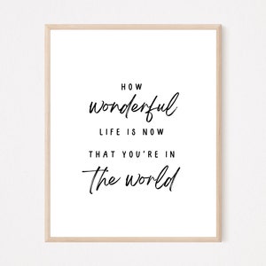 How Wonderful Life Is Now That Youre In The World, Nursery Quote Wall Art, Baby Quote Prints, Baby Room Decor, Baby Sign