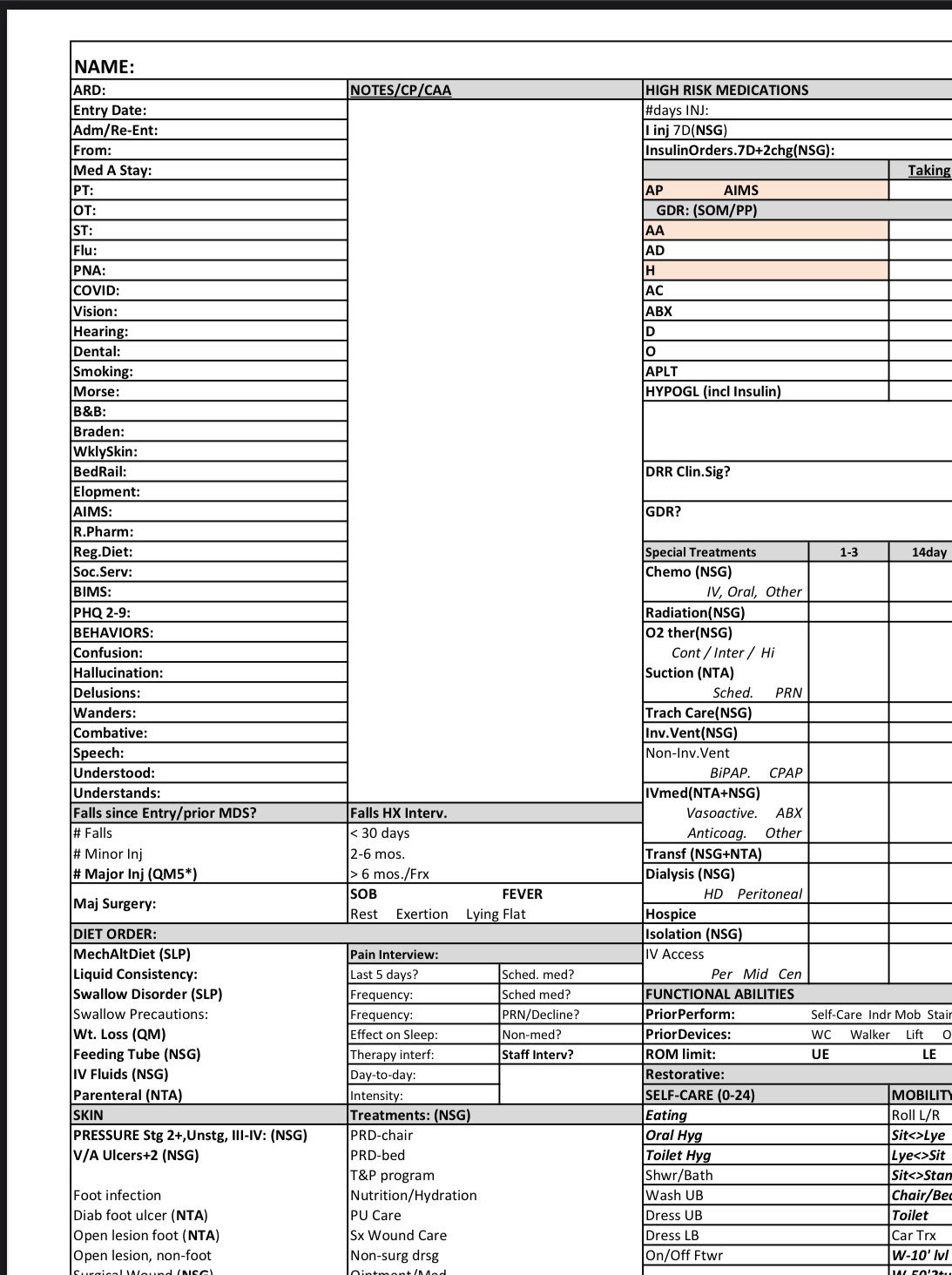 Mds assessment cheat sheet fill online printable 58 off
