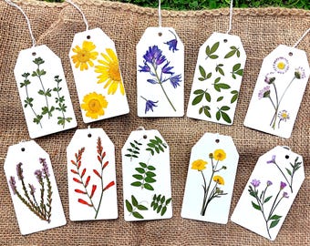Real Flower Gift Tags, for Weddings, Birthdays, Pressed Dried Flowers, 10 pack