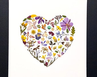 Carte coeur avec vraies fleurs / Anniversaire / Maman / Partenaire / Petite amie / Fiançailles / Merci /