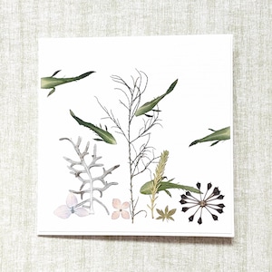 Carte de voeux poisson, anniversaire, merci, pêcheur, pêcheur, pêcheur, vraies fleurs pressées
