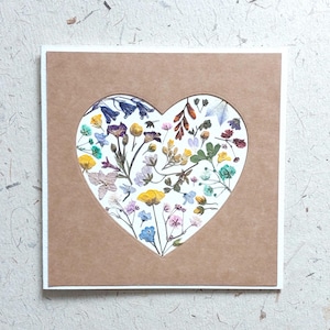Cartão de coração de flores - Flores secas prensadas reais - Dia dos Namorados, Aniversário, Mãe, Obrigado, Esposa, Companheira, Noiva