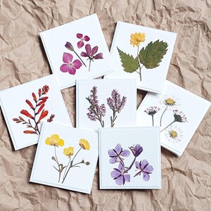 Conjunto de Mini Cartões - Flores Reais - Pacote com 10 Pequenos Cartões com envelopes