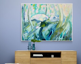 Sea Turtle Art, Sea Turtle Wall Art, Canvas Prints of 'Sea Turtle Hiding in Plain Color,' Abstract Wall Art Colorful, Kids Room Wall Art